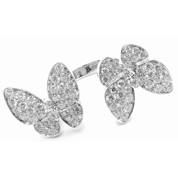 Van Cleef & Arpels 18k White Gold Diamond Two Butterfly Between Finger Ring - Picture 10 of 10